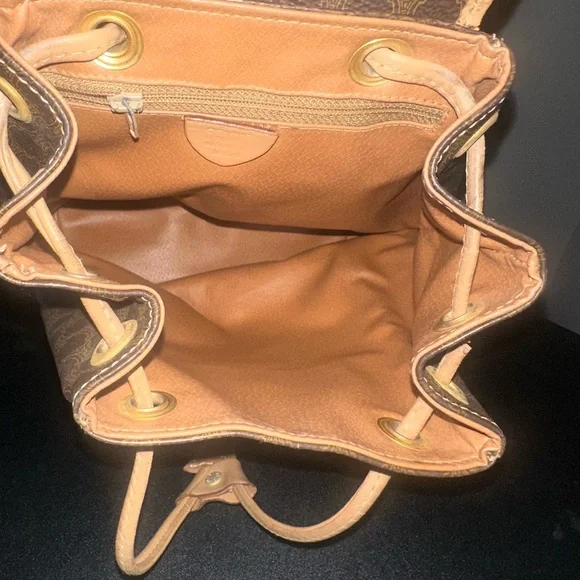 Celine Brown Patterned Backpack with Gold Accent display picture 2